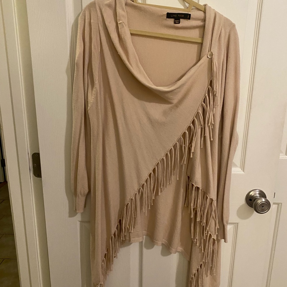 Love Tree Beige Fringe Poncho